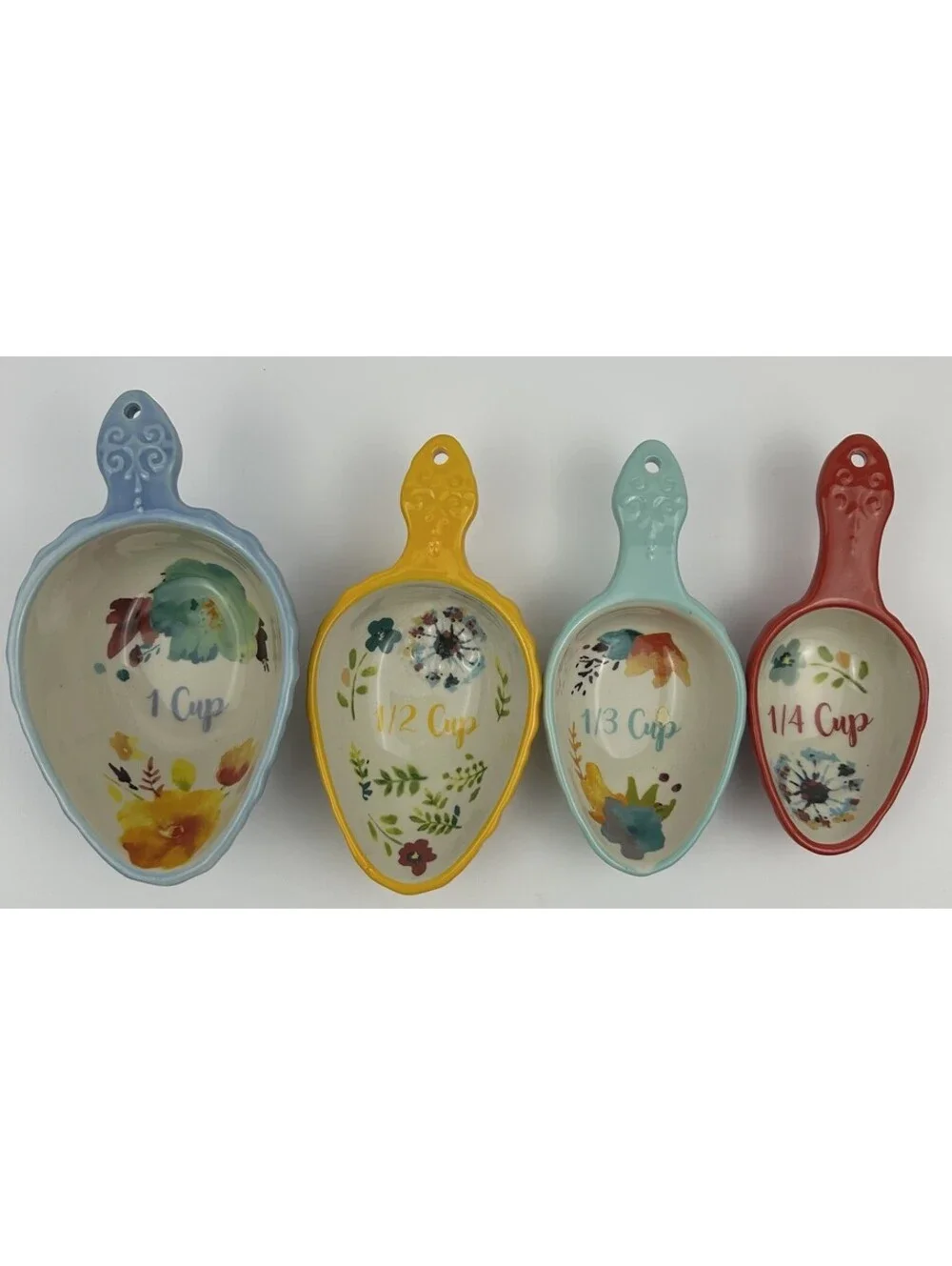 The Pioneer Woman Willow 4 Pc Ceramic Nesting Measuring Cups Scoops Floral B-188